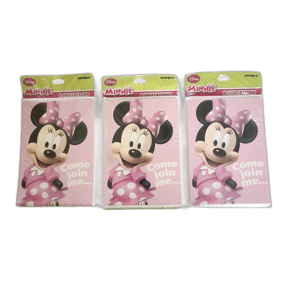 3 Packs/ 24 Total Disney Minnie Mouse Party Invitations Unique Brand